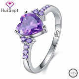 Fashion Ring 925 Silver Jewelry Heart Shape Amethyst Gemstone Rings for Female Wedding Promise Party Ornament