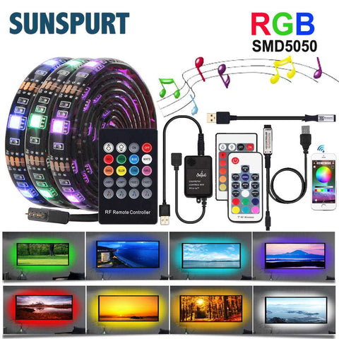 TV Background Lamp Ribbon Led Tape 1M-5M DC5V USB LED Strip Set 5050RGB With RF IR Bluetooth Music Controller