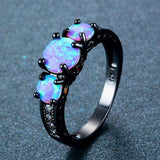Rings Fire Opal Blue Fashion Ring Black Gold Filled Wedding Rings For Women Vintage Jewelry