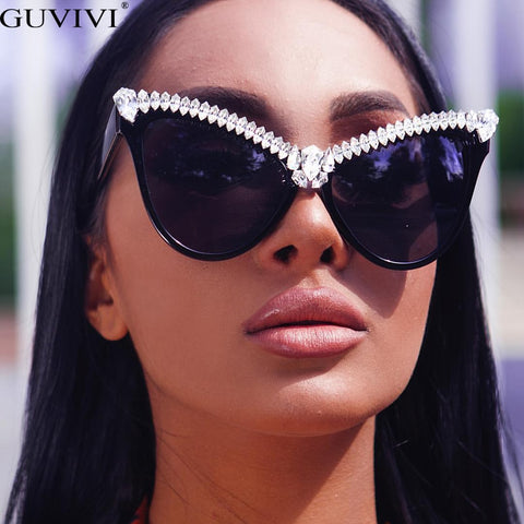 Oversized Diamond Sunglasses Women Rhinestone Cat Eye Sunglasses Men Luxury Brand Eyewear Retro Glasses Vintage UV400
