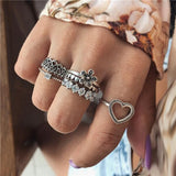 Rings Opal Women Bohemian Vintage Crown Wave Flower Heart Leaf Crystal Joint Party Silver Ring Sets