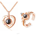 Projection Valentine or Romantic Heart Necklace & matching Ring Set Projection I Love You SET