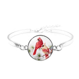 Northern Cardinal Bird Jewelry Northern Cardinal Bird Glass Necklace Stud Earring Bracelet Bangle Set Totally 4Pcs Fashion Set